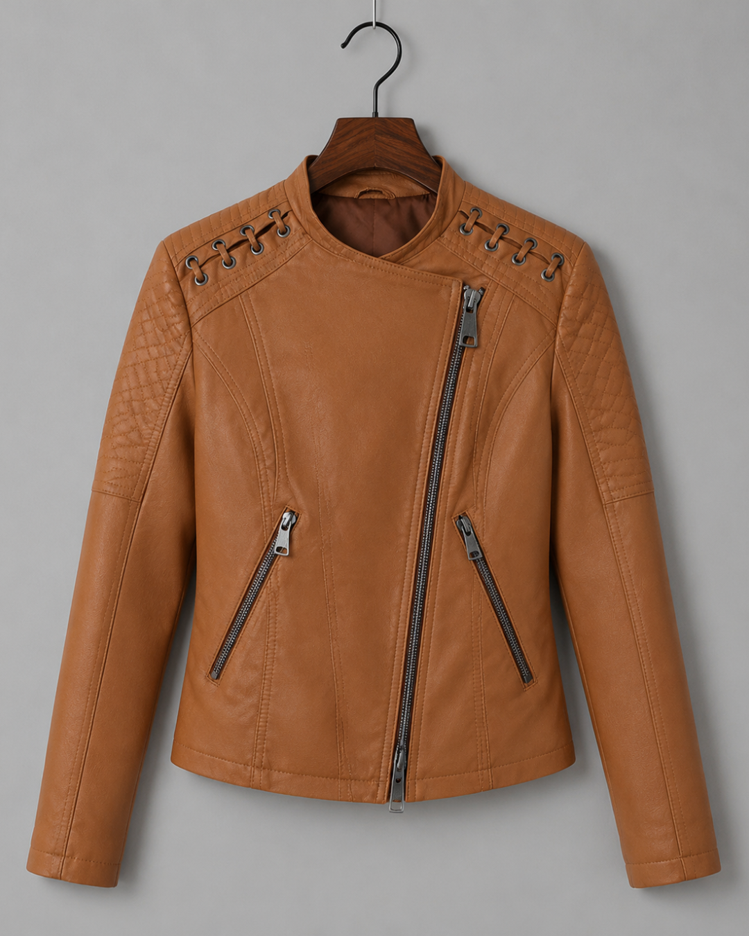 Lace Shoulder Moto Leather Jacket