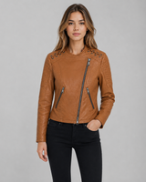 Lace Shoulder Moto Leather Jacket