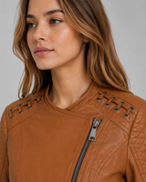 Lace Shoulder Moto Leather Jacket