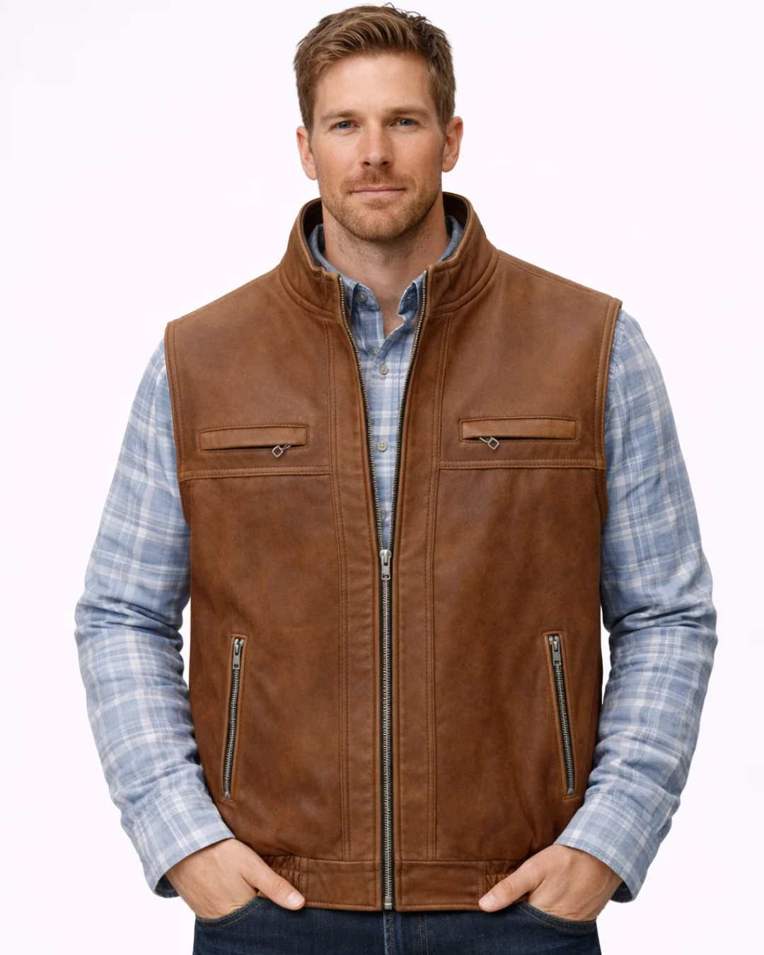 Tan Brown Leather Vest