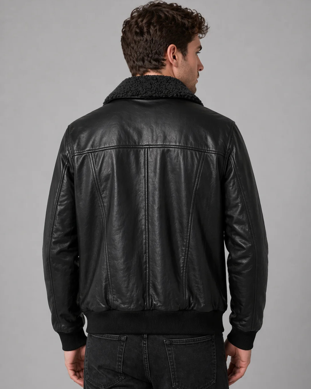 Black Bomber Jacket – Shearling Collar Edition