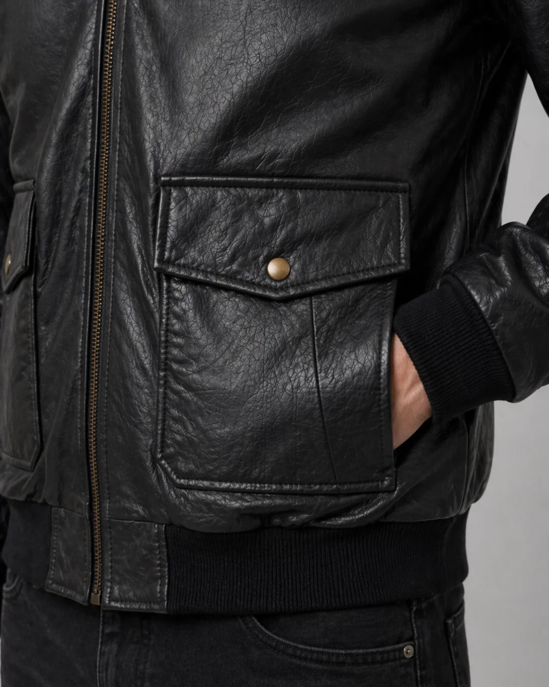Black Bomber Jacket – Shearling Collar Edition