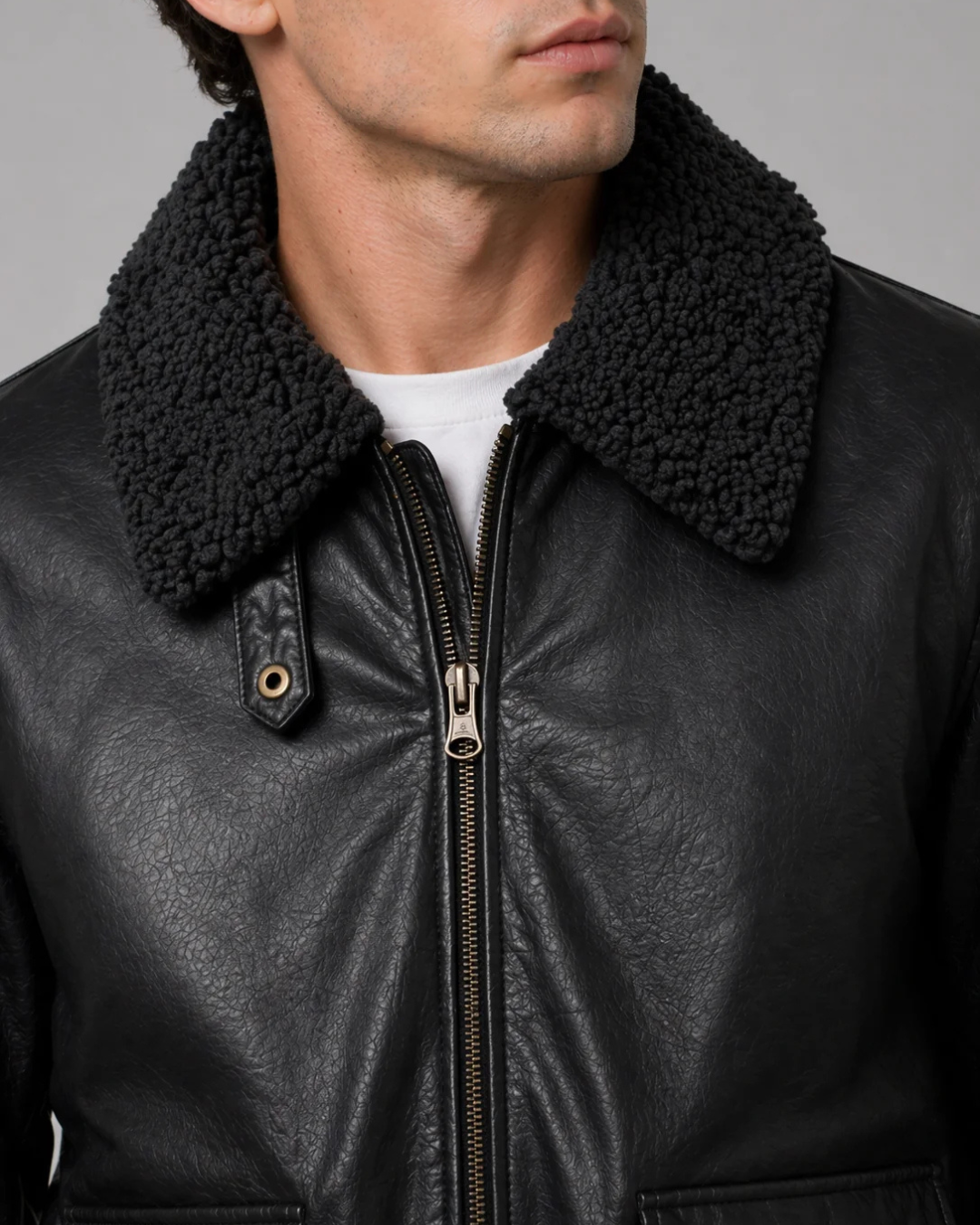 Black Bomber Jacket – Shearling Collar Edition
