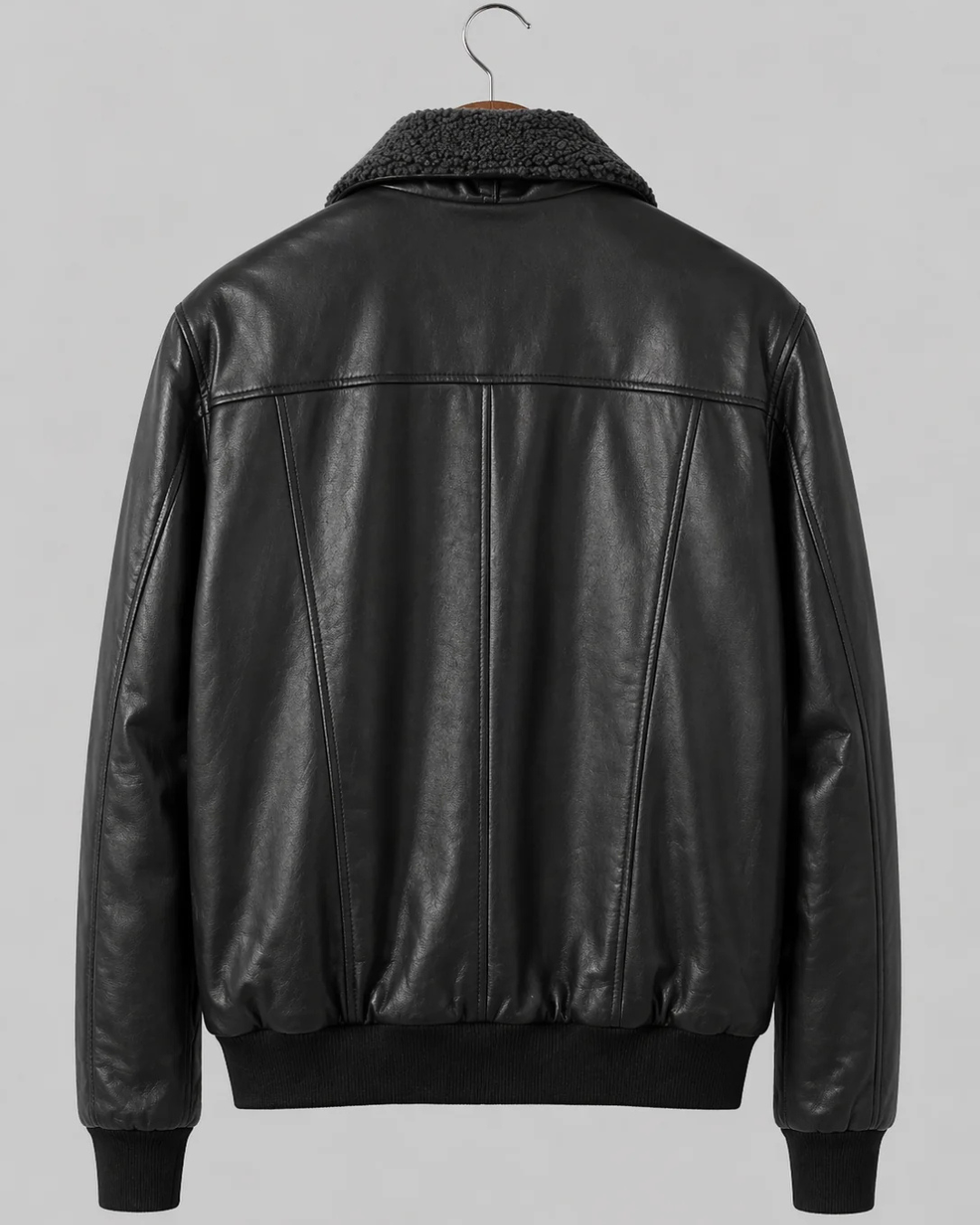 Black Bomber Jacket – Shearling Collar Edition