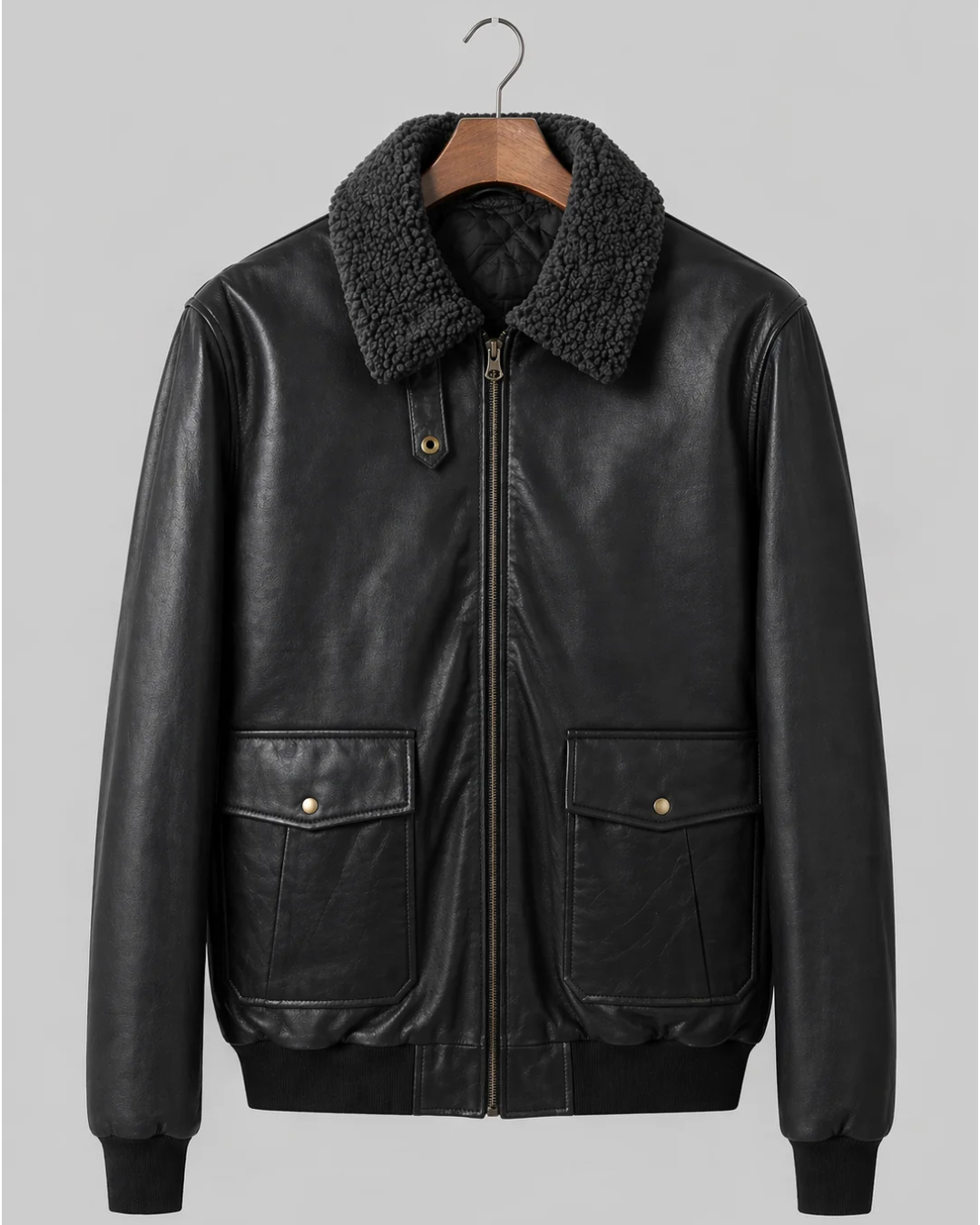 Black Bomber Jacket – Shearling Collar Edition
